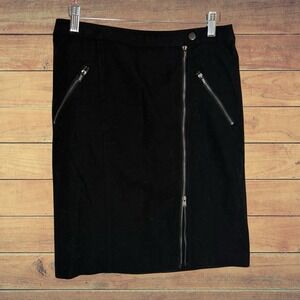 Banana Republic 2 way Zip Front Sexy Black Skirt Sz 2 Knee Length 100% Cotton